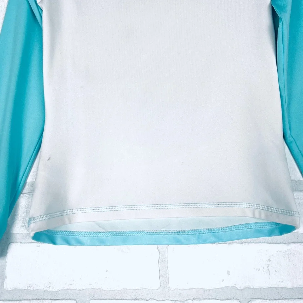 Kids Mermaid Tail Long Sleeve Rash Guard Swim Top Aqua White Holographic Waves M